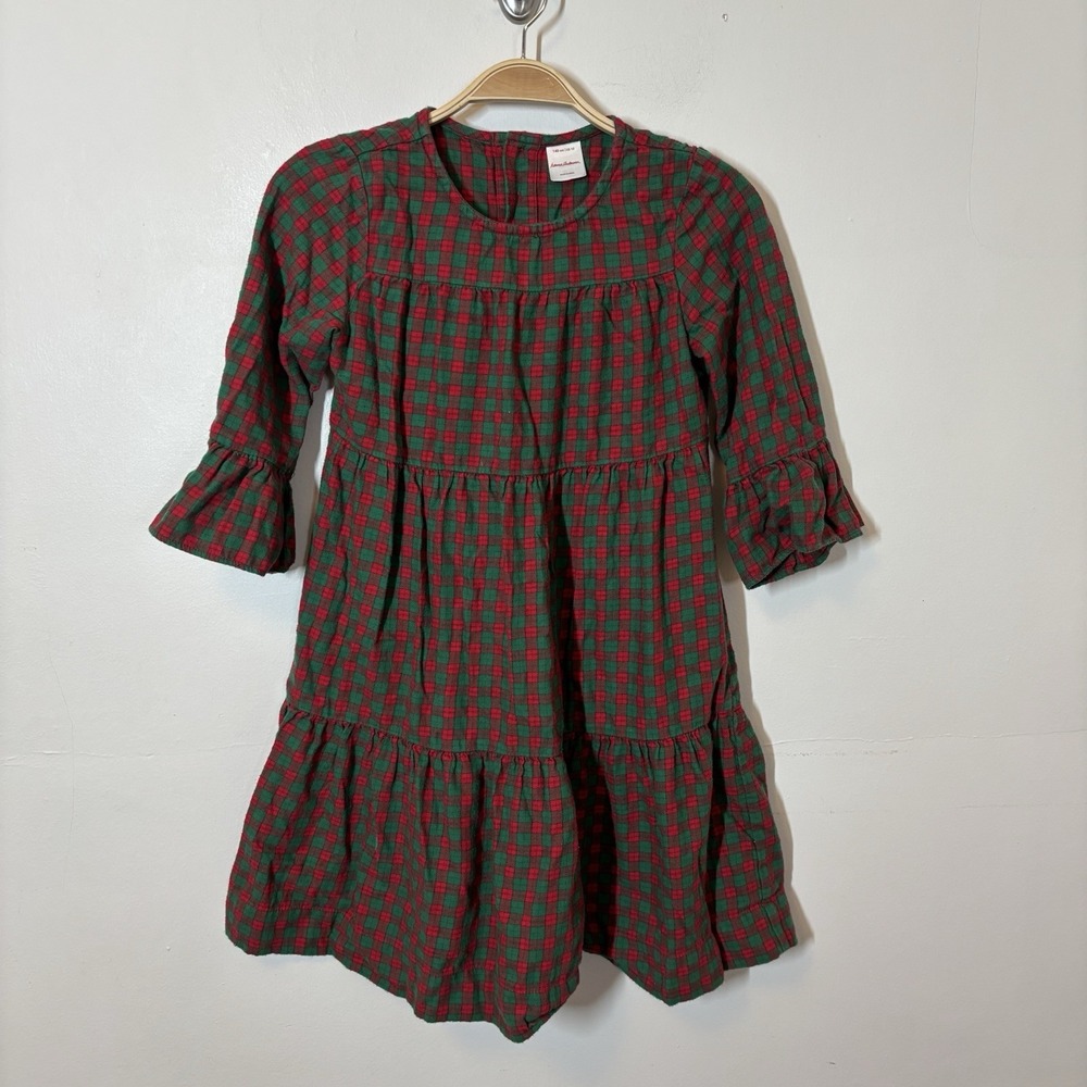 Hanna Andersson Sz 140‎ 10 Green Blue Plaid Twirly Flannel Dress Christmas